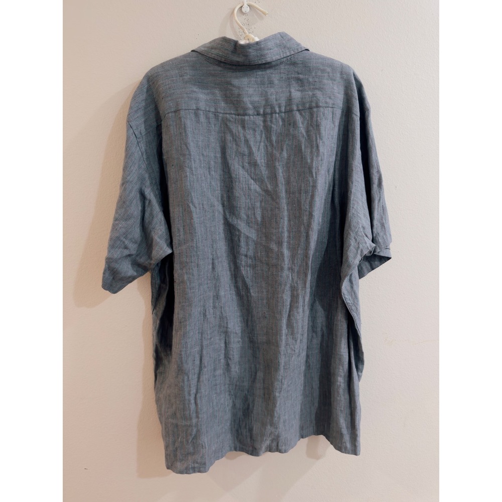 Murano Authentic Irish Linen Shirt Mens XL Blue Striped Short Sleeve Button Down - Picture 5 of 5